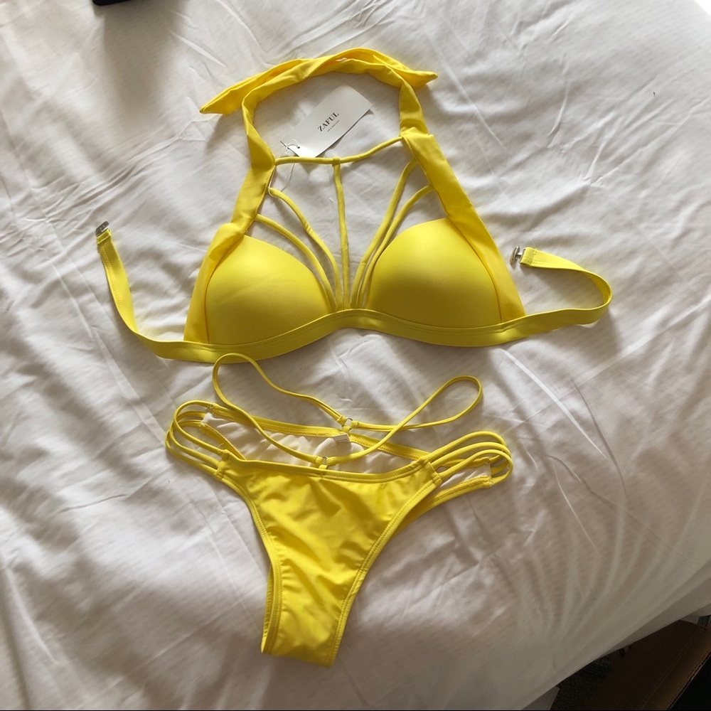 Zaful Yellow Strappy Bikini
